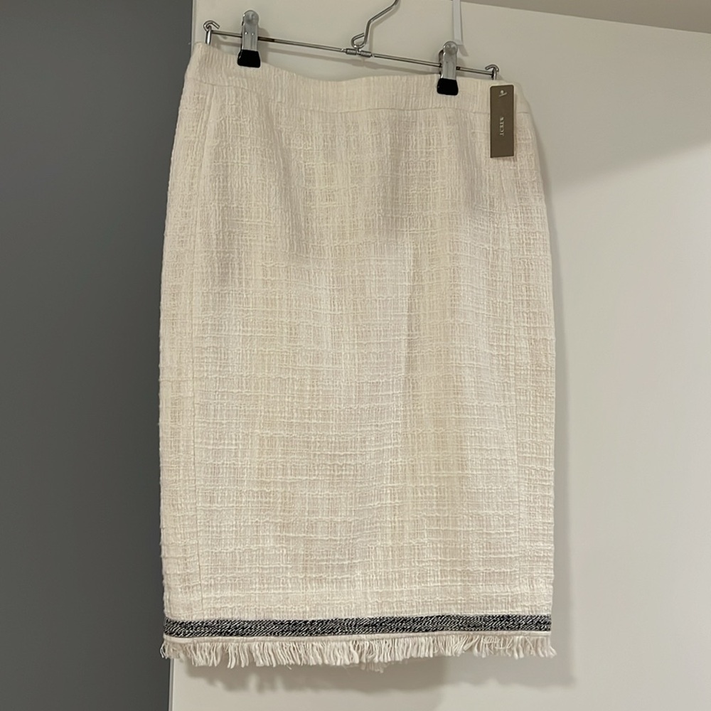 NWT J. Crew white boucle pencil skirt